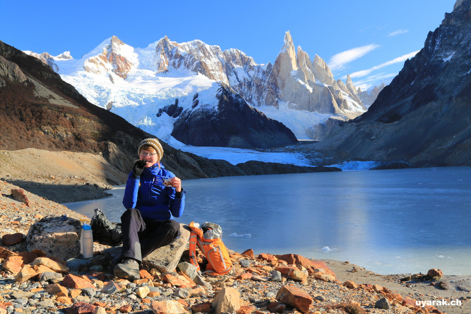 Mittagessen an der Laguna Torre, Argentinien